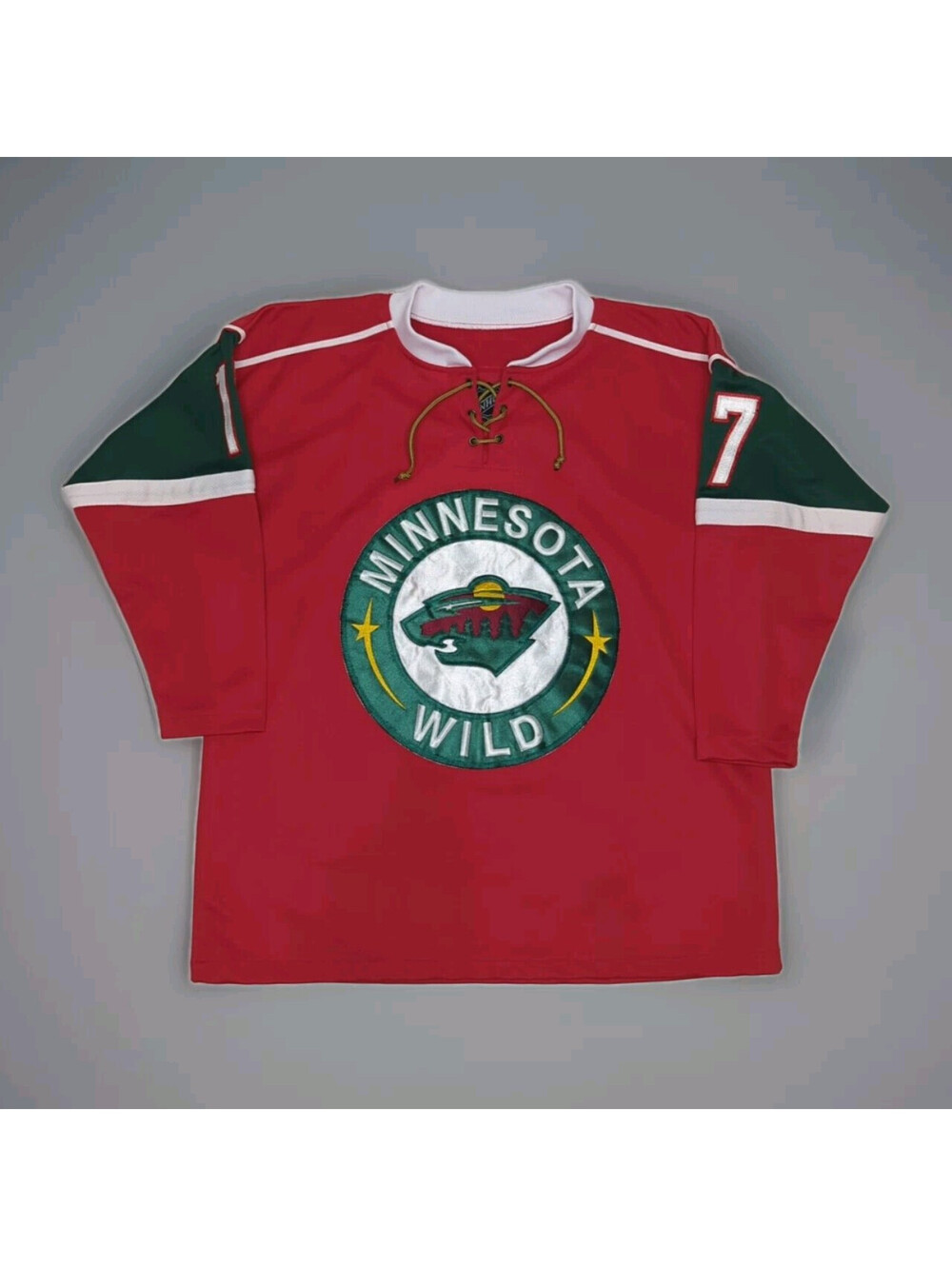 Minnesota Wild Jersey Red LONG # 17 Youth Kids Large Lacer Embroidered
